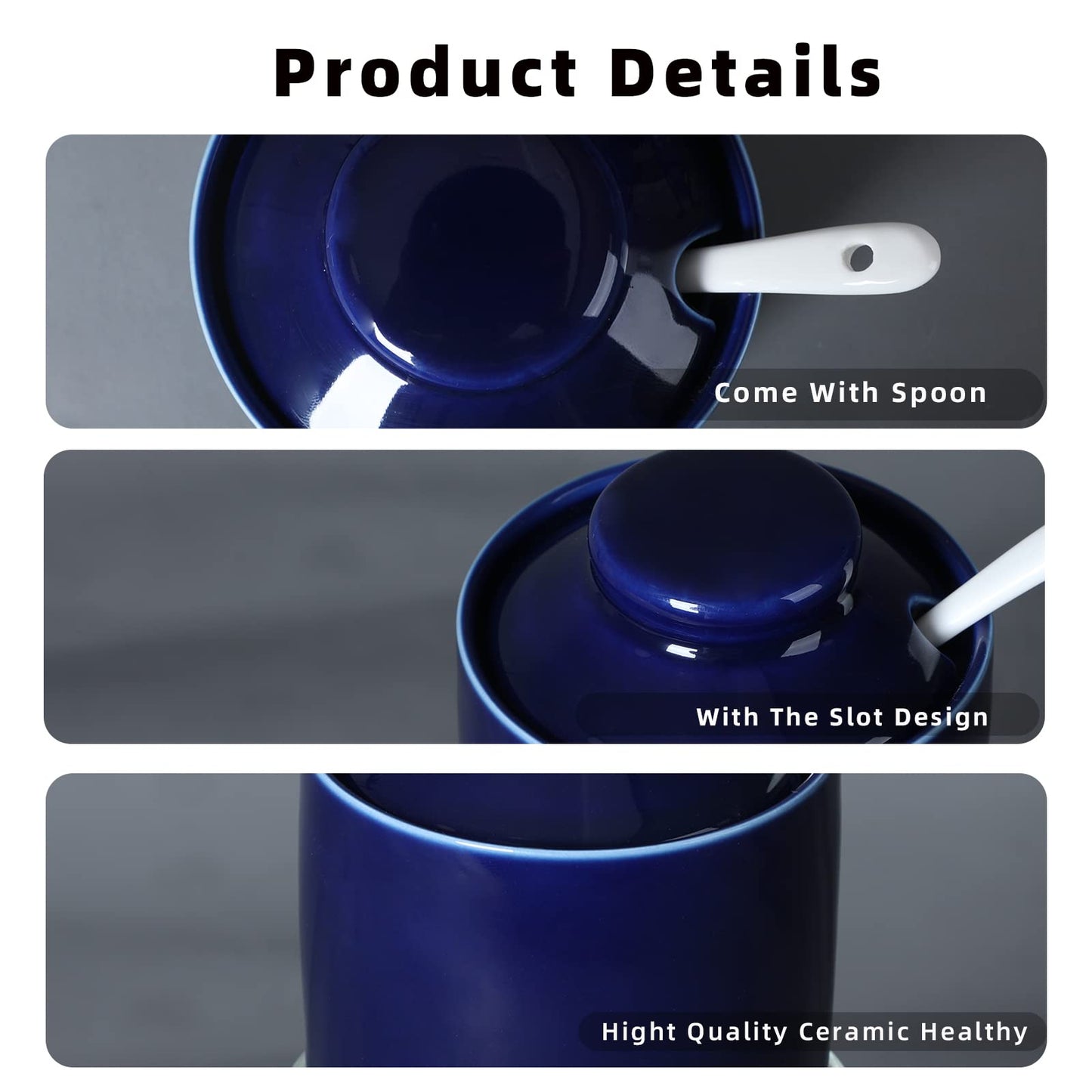 ONTUBE Ceramic Sugar Bowl with Tray and Spoon Set of 2, 8oz (Navy)