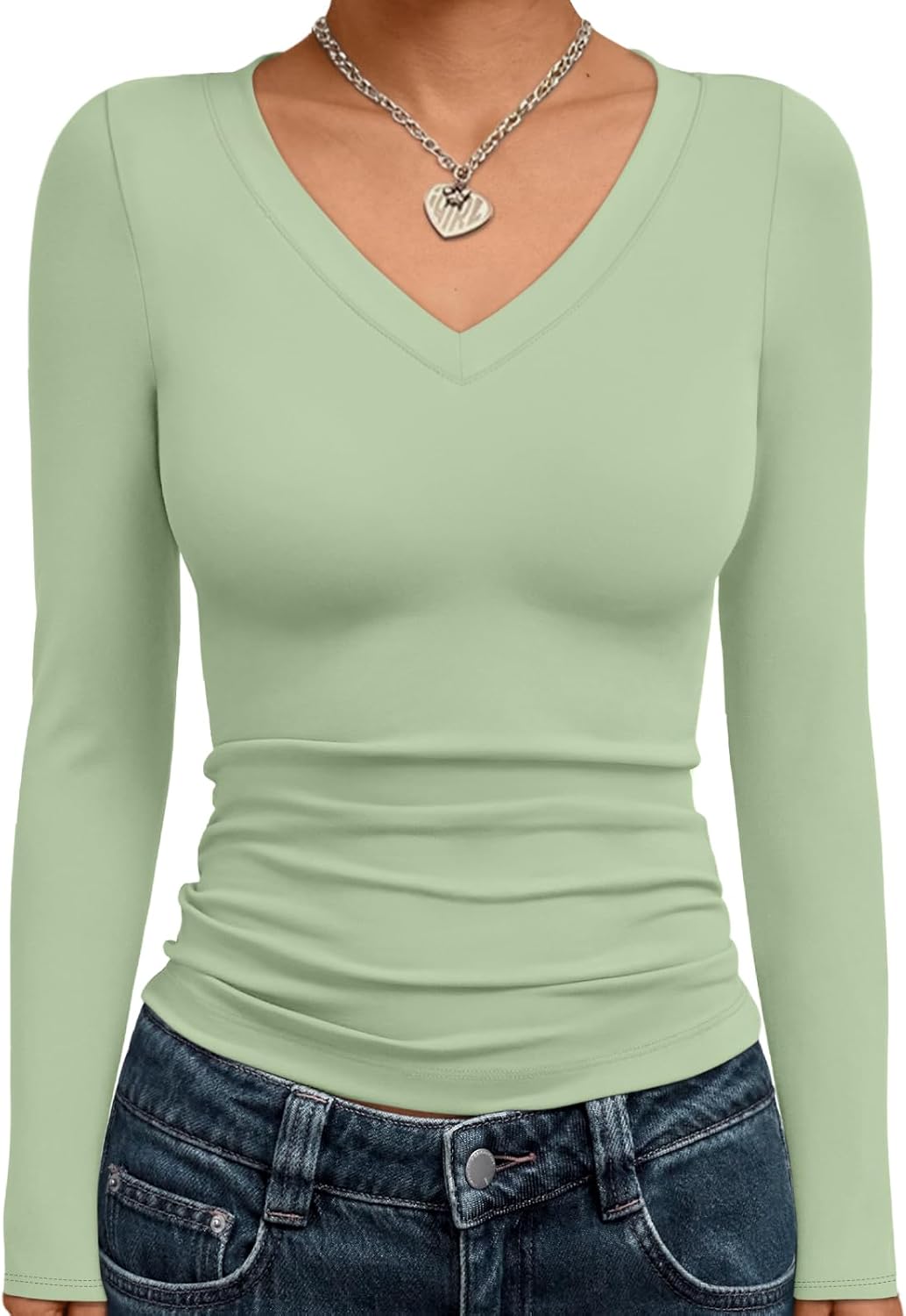 Trendy Queen Long Sleeve Shirts for Women 2025 Fall Fashion V Neck Basics Crop Tops Slim Fitted Y2K Tops Outfits Clothes