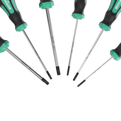 TX Screwdriver Set for Torx Screws 6 pcs. with Ensure tip Made of Q-50 Steel by WIESEMANN 1893 I T10, T15, T20, T25, T30, T40 I with Magnetic tip I 81147