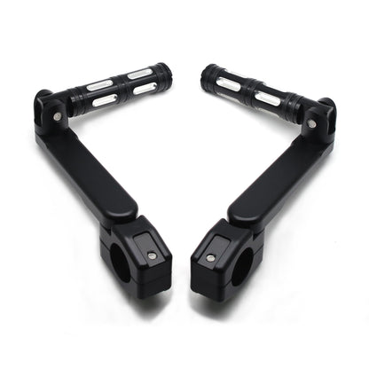 MZS Motorcycle Highway Pegs, 1.25" CNC Highway Foot Pegs Adjustable Long Angled Mount Clamps Compatible with Road King Sportster Softail Street Electra Glide Dyna Rebel Shadow for 1 1/4 Crash Bar