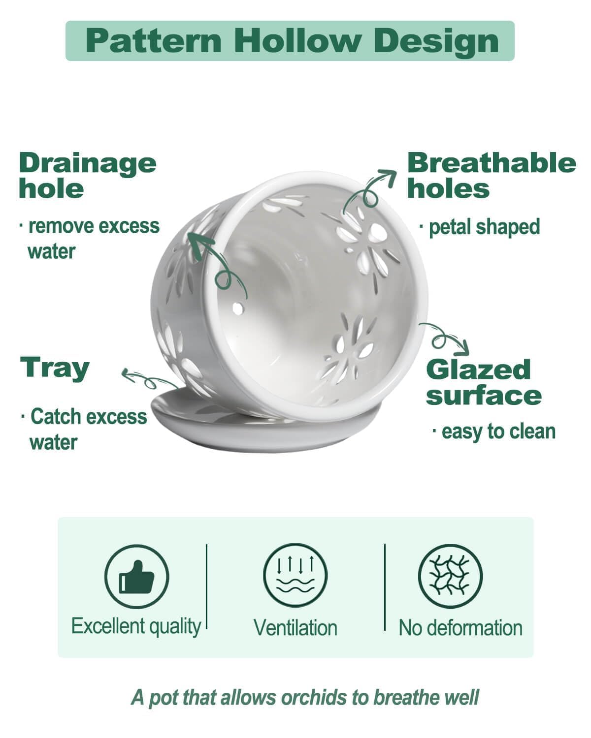 vensovo 6 Inch Orchid Pot with Holes and Saucer - White Ceramic Orchid Planter for Repotting, Flower Pot for Indoor/Outdoor Plants (1 Pack)
