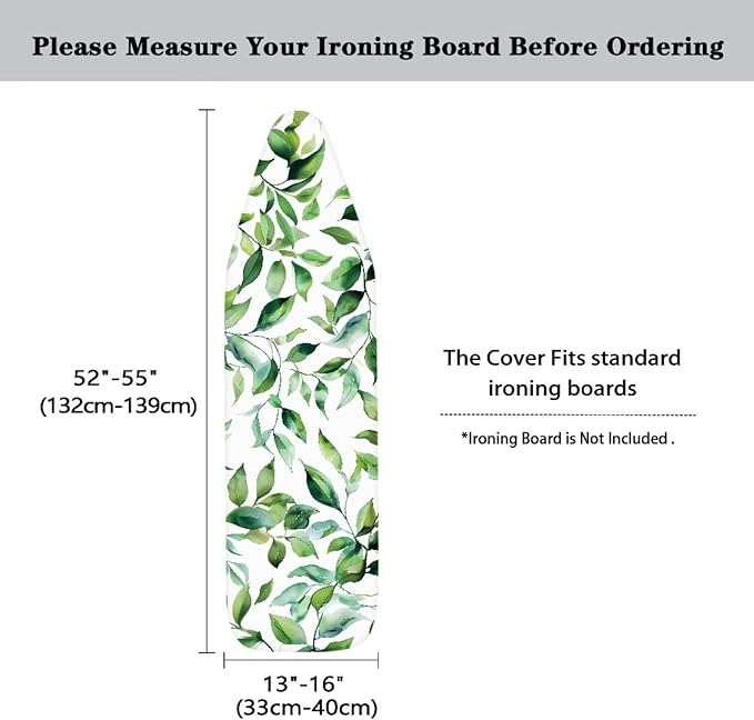 Green Leaves Ironing Board Cover Standard Size 15 x 54 Stain Resistant