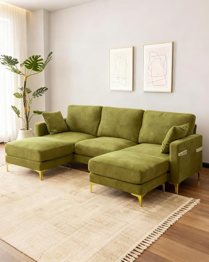 Karl home 99.6" Sectional Sofa, U-Shaped Chenille Upholstered Couch
