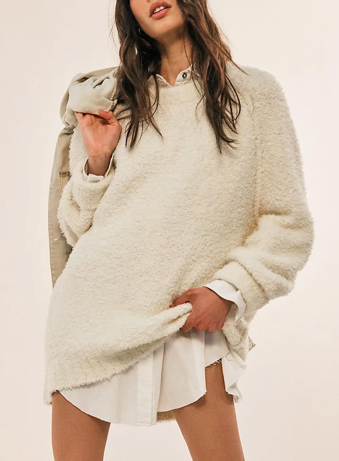 Beaully Women's Oversized Long Sleeve Crewneck Fuzzy Knit Warm Sweaters 2025 Fall Pullover Sweater Tops