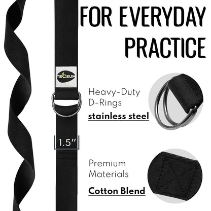 TECEUM Yoga Strap & Mat Strap – 2 in 1 – Cotton – 6 ft 8 ft 10 ft (30+ Colors) – Adjustable Non-Slip Belt for Yoga, Pilates, Stretching, Physical Therapy, Fitness & Home Workout – for Carrying Mats