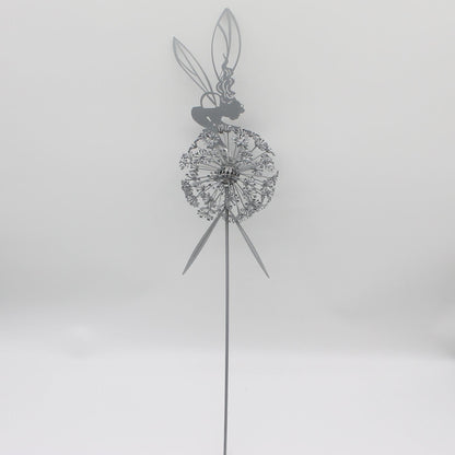 Fcteap Flower Fairy Dancing with Dandelion Garden Art Sculpture Stainless Steel Statue Christmas Halloween Decoration for Outdoor Yard Courtyard Lawn Patio Metal Ornaments (Hurdle)