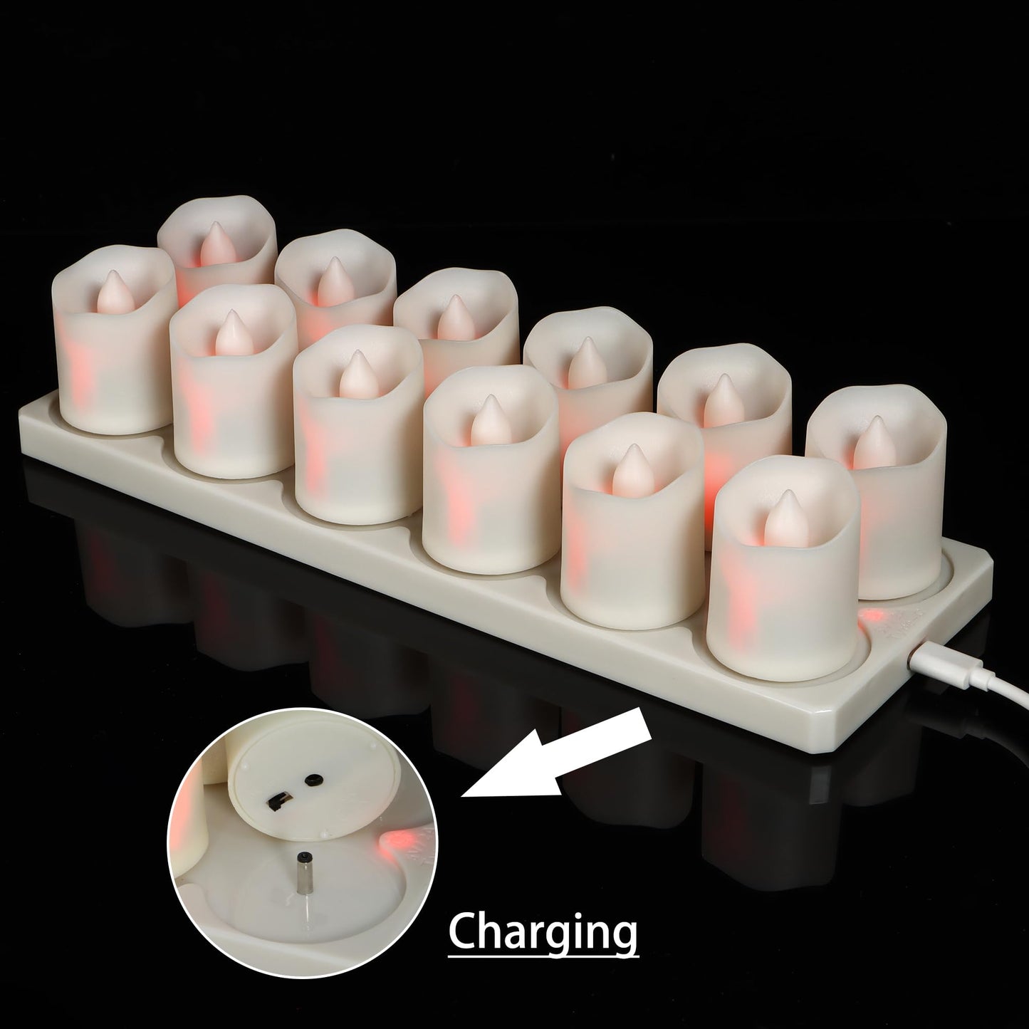Sanmli 12pcs Rechargeable Flameless Tea Lights RGB with Charging Base and Remote Timer, Color Changing Flickering Electric LED Votive Fake Candles, USB Cable Included