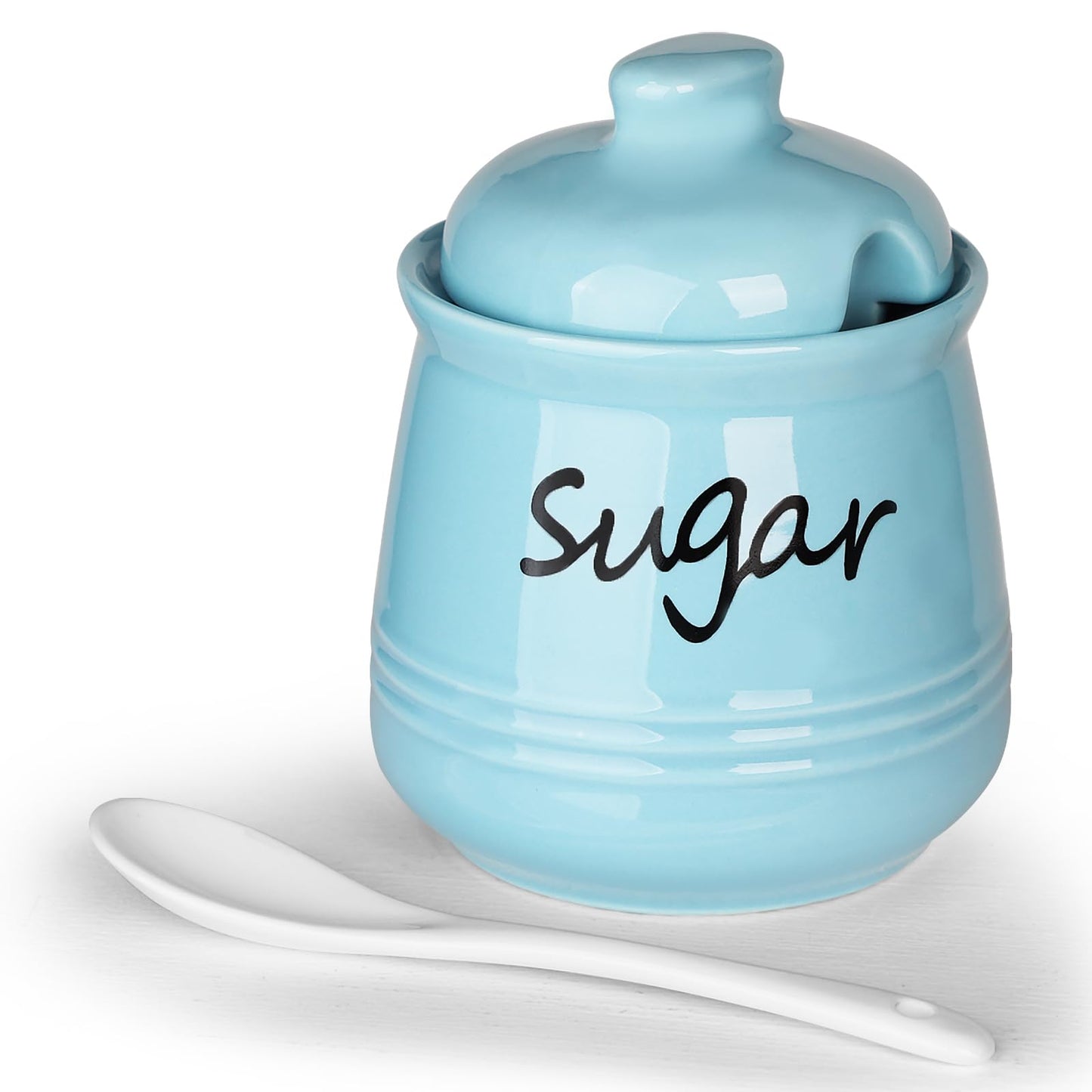 HAOTOP 12oz Sugar Bowl with Lid and Spoon,Ceramic Sugar Jar Sugar Dispenser Sugar Container Coffee Bar Accessories, Kitchen Countertop Canisters,Turquoise