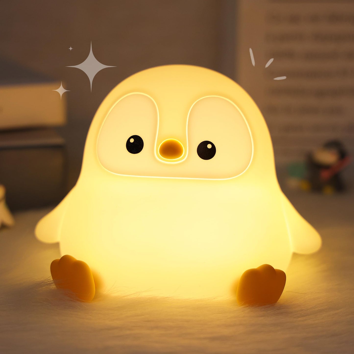 Okayera Penguin Night Light, Pudgy Penguins Squishy Nightlight for Kids, LED Silicone Nursery Lamp with Dimmable & 20 Mins Timer, Rechargeable Bedroom Bedside Docer Stuff, Cute Gifts for Boys Girls
