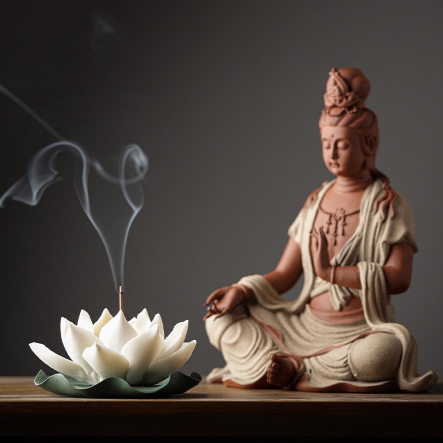 Lotus Incense Holder for Mosquitos - White Ceramic Bloom with Leaf Tray, Aromatherapy Decor, Meditation Gift Set, Zen Home Office Desk Altar Decor (Handmade, Ash Catcher, Unique Holiday Present)