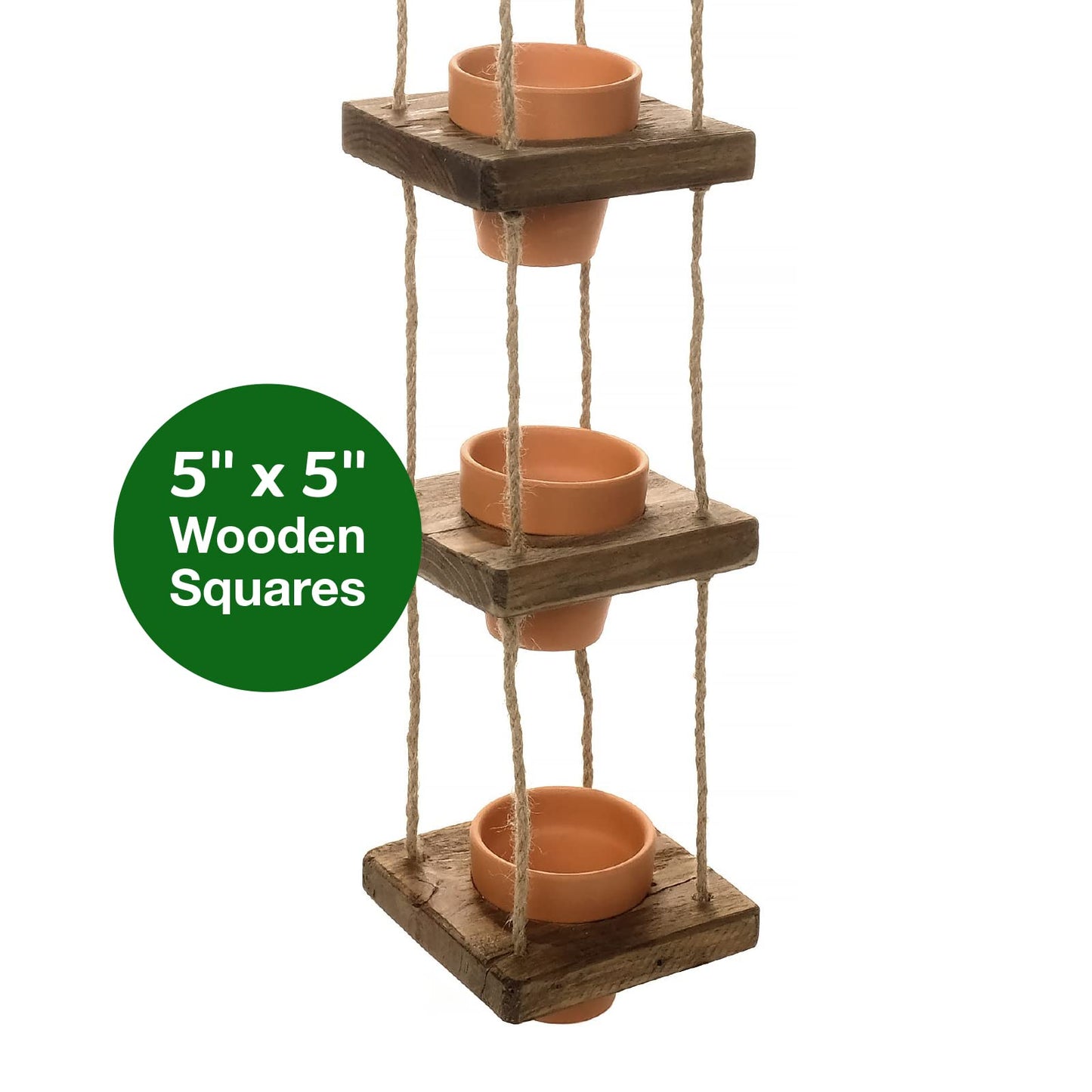 EXCELLO GLOBAL PRODUCTS Rustic 4-Tier Wooden Hanging Planter with Distressed Finish - Farmhouse Style. Comes with 4 Terracotta Pots, Ready for Hanging.