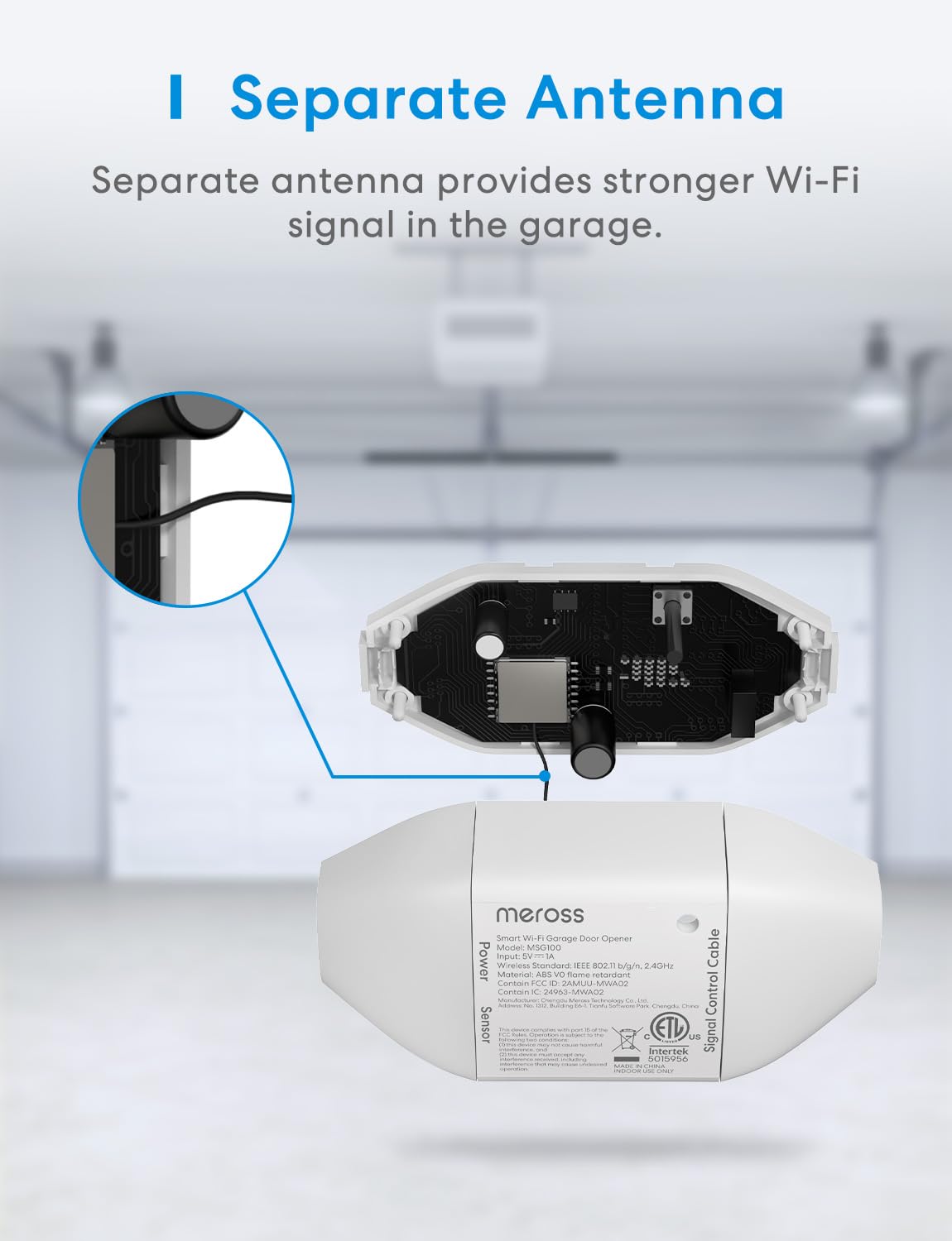 meross Smart Garage Door Opener Remote, Compatible with Apple HomeKit, Amazon Alexa, Google Assistant, CarPlay and SmartThings, No Hub Required