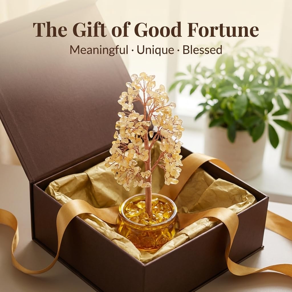 FATONIO Citrine Crystal Tree, Handmade Yellow Gemstone Chakra Healing Feng Shui Bonsai Tree, Friend and Women' Gfit for Wealth and Prosperity, Office Desk Home Decor Housewarming Birthday Gift