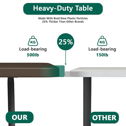 MAKE CHANGES 6FT Folding Table, Heavy Duty Plastic Fold-in-Half Utility Table with Handle, Portable Camping Picnic Table with Steel Legs for Indoor Outdoor Party, Dining, Brown,2 Pack