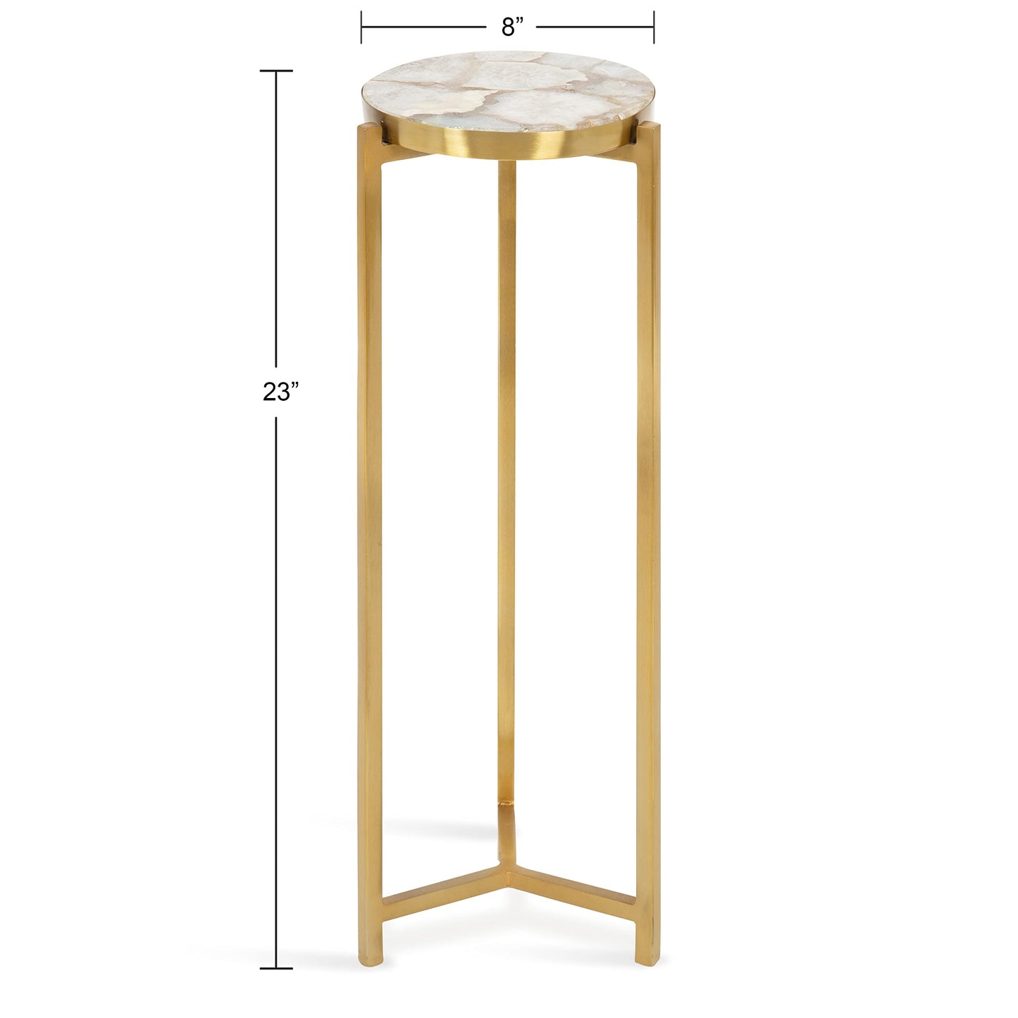 Kate and Laurel Aguilar Modern Drink Table, 9 x 9 x 23, Natural Stone and Gold, Genuine Quartz Accent Table for Small Spaces