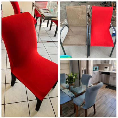 iEventStar 4 Pieces Spandex Stretch Washable Dining Room Christmas Chair Cover Chairs Protector Seat Slipcovers for All Seasons (Red, 4)