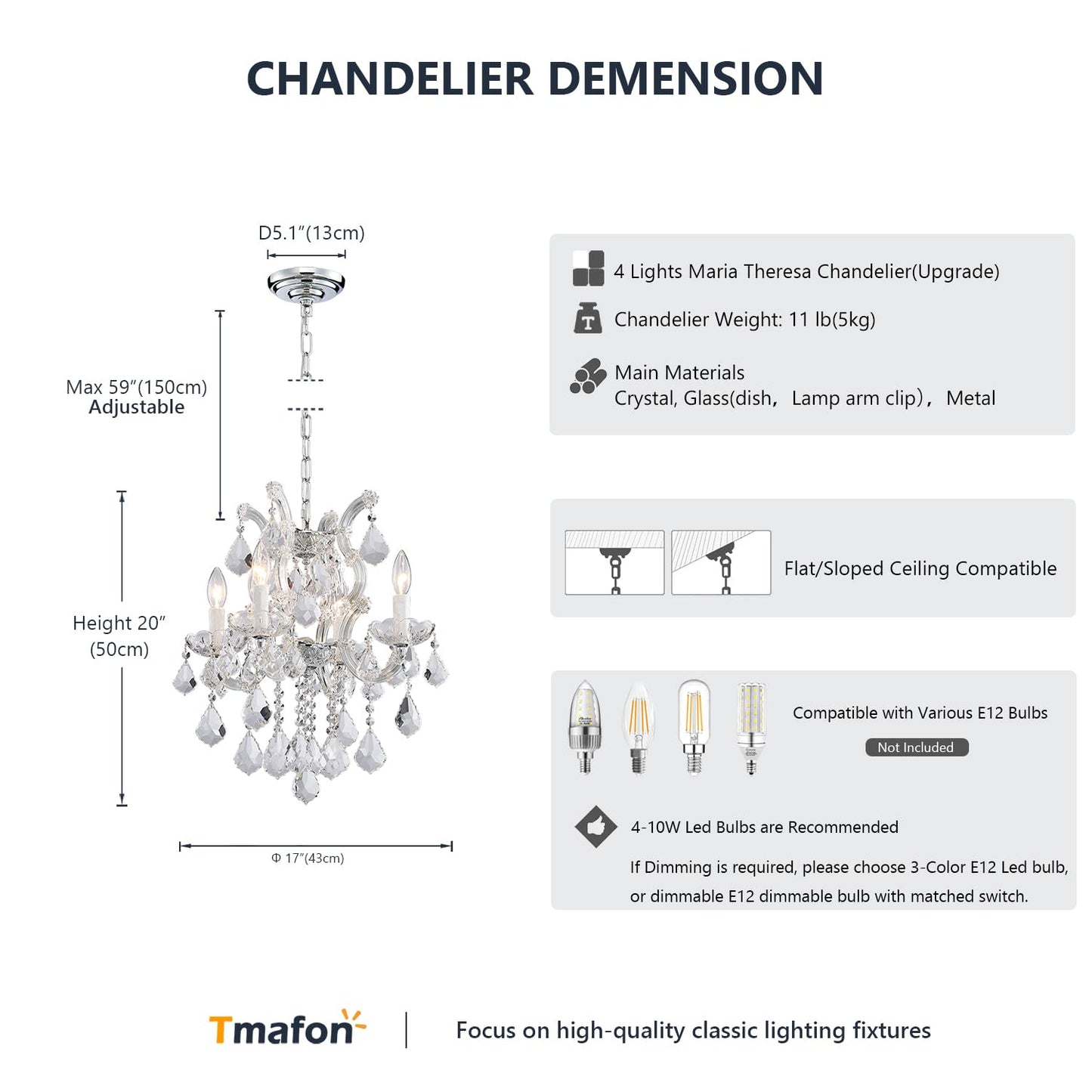 TMAFON Modern Crystal Chandeliers for Dining Room - Small Crystals Chandelier Lights for Girls Bedroom, Dining Room, Hallway, Kitchen Island, Bathroom, Closet