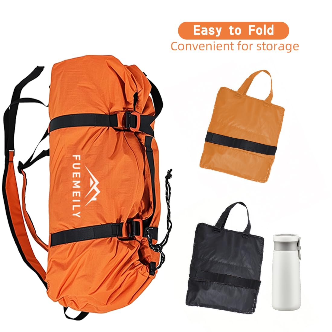 FUEMEILY Rock Climbing Rope Bag, Large Capacity Folding Rope Storage Backpack with Ground Sheet, Adjustable Straps Outdoor Climbing Gears Orange