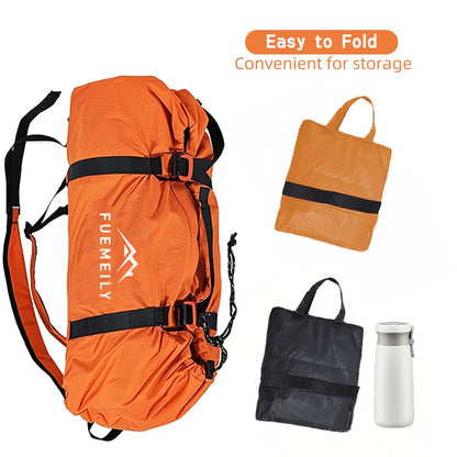 FUEMEILY Rock Climbing Rope Bag, Large Capacity Folding Rope Storage Backpack with Ground Sheet, Adjustable Straps Outdoor Climbing Gears Black
