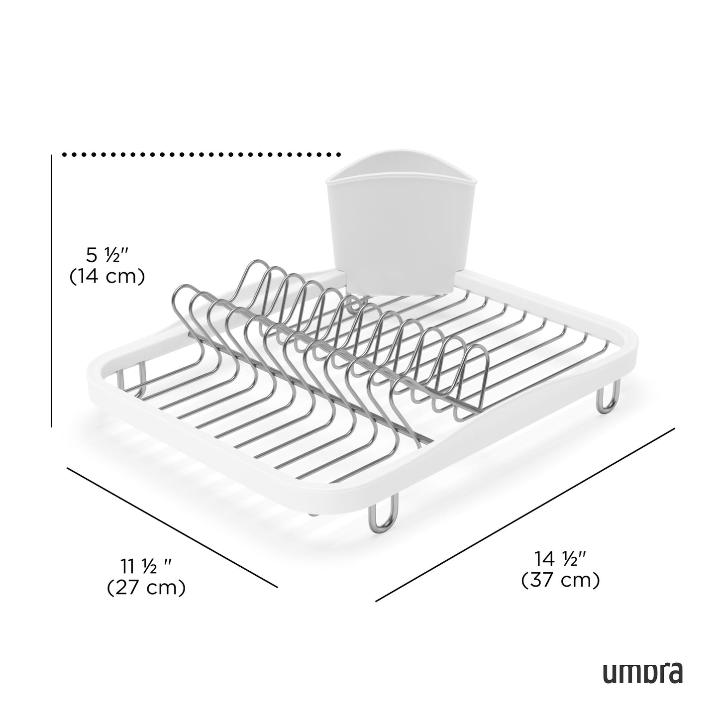 Umbra Sinkin Drying Rack – Dish Drainer Caddy with Removable Cutlery Holder Fits in Sink or on Counter top, Medium, White/Nickel Kitchen