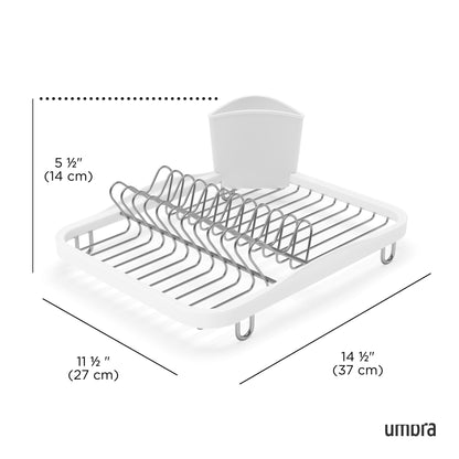 Umbra Sinkin Drying Rack – Dish Drainer Caddy with Removable Cutlery Holder Fits in Sink or on Counter top, Medium, White/Nickel Kitchen