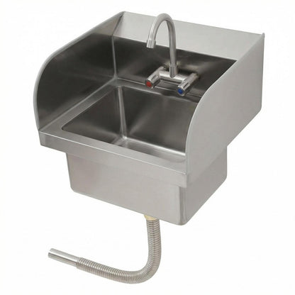 GarveeTech Commercial Stainless Steel Hand Wash Sink with Side Splash Guards, Small Wall Mount or Drop-In Handwashing Basin, 360° Swivel Faucet & Drain Kit for Restaurant Kitchen Bar Garage