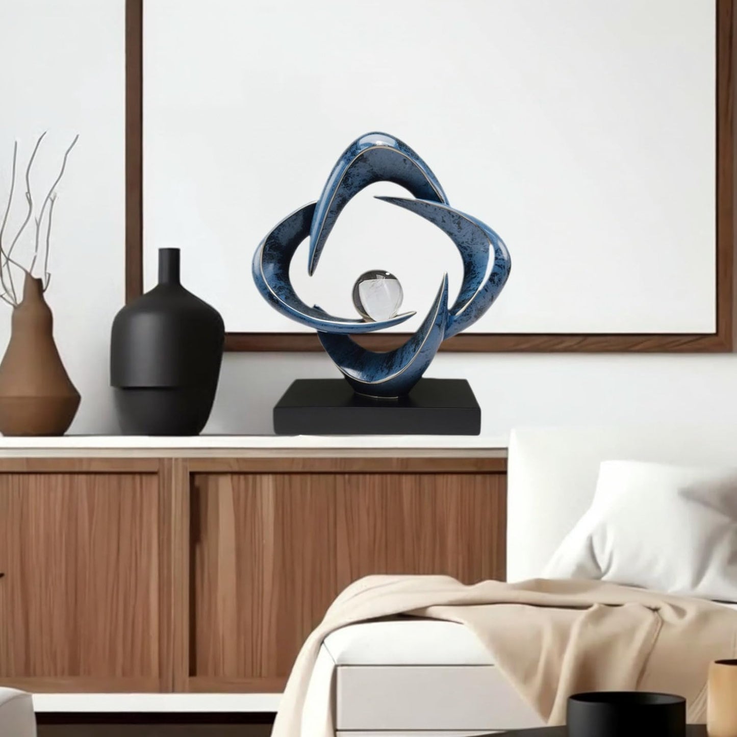 LuckySunDecorQZ Abstract Sculpture Art Home Decor Accents Modern Decorative Objects for Living Room Shelf Coffee Table TV Stand Cabinet Office Decor Accents (Blue)