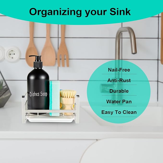 TEZZ Sponge Holder for Kitchen Sink, Stainless Steel Kitchen Storage Sink Caddy