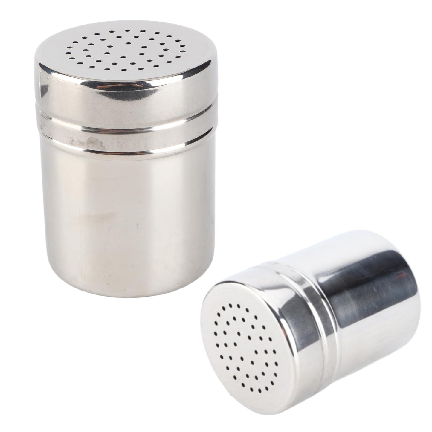 Kukyller 2PCS Stainless Steel Salt and Pepper Shakers Set, Salt Pepper Cooking Dredge Shakers, Seasoning Spicessss Condiment Bottle for Powder Sugar Cooking Kitchen Baking (M)