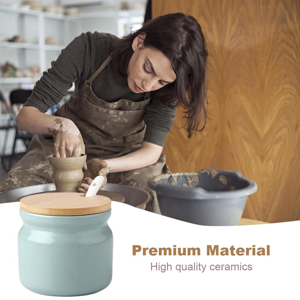 Frinovalt Ceramic Sugar Bowl, Porcelain Sugar Pot with lid and Spoon, 300ml/10.56oz Seasoning Storage Jar Salt Pot Salt Container for Coffee Bar, Home Kitchen(Light Green)