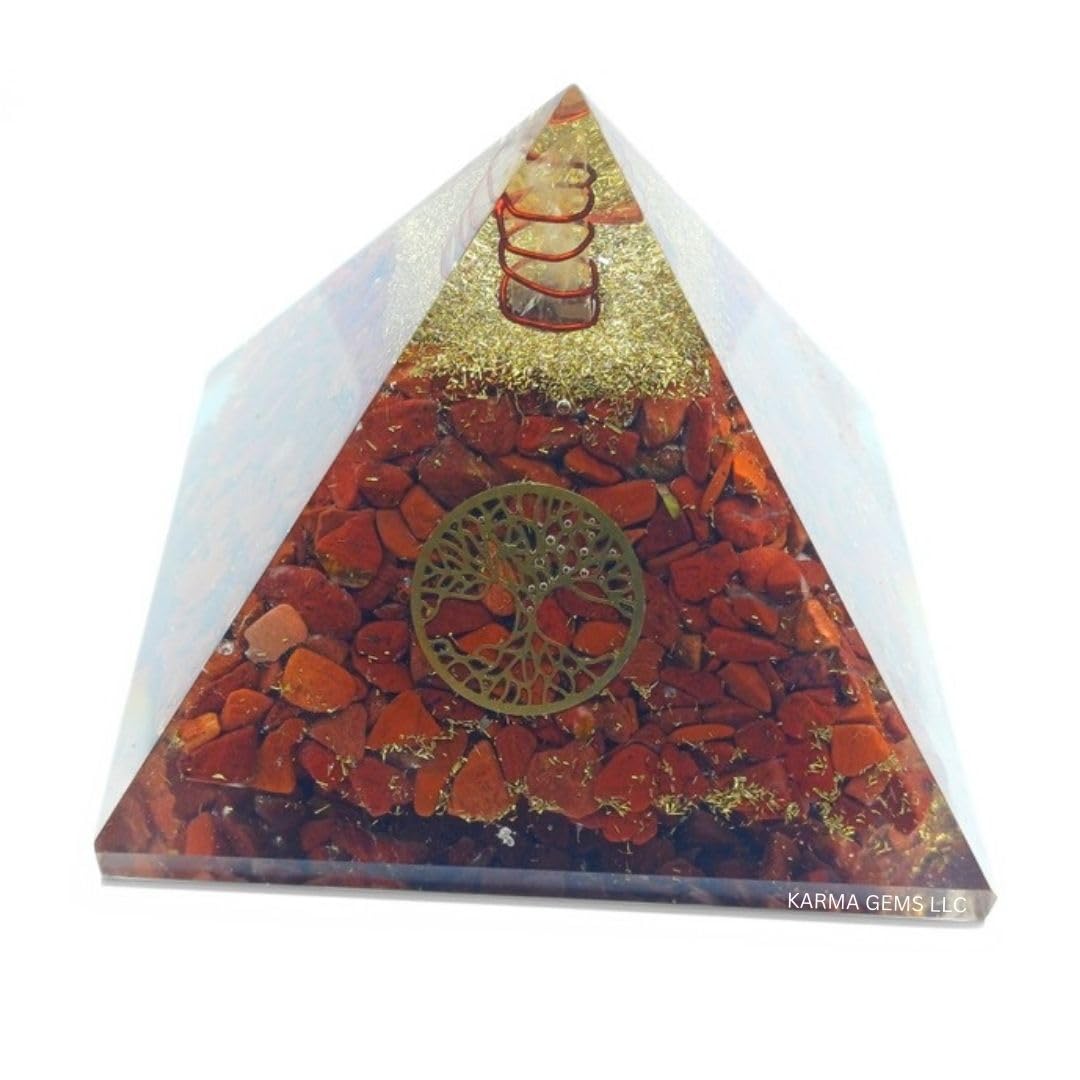Red Jasper, Orgone Pyramid, Healing Crystal Pyramid, Pyramid Crystal Gemstone Pyramid for Meditation, Office Decor, Birthday Gifts, Chakra Balance, Witchy Gift, Office Decor for Women - Karma's Gems