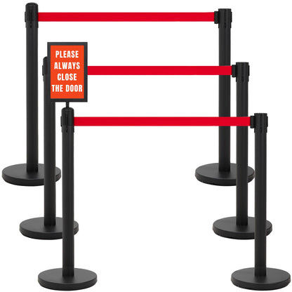 INMOZATA 6 Pack Retractable Belt Stanchions, Black Crowd Control Posts with 6.6FT Belts, Sign Holders, Heavy-Duty Steel Base – Ideal for Events, Auto Shows, Public Venues, Exhibitions (Black, 6.6FT)