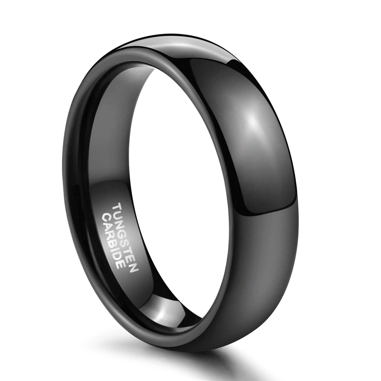 TRUMIUM 6mm Black Tungsten Ring for Men Women High Polished Comfort Fit Wedding Band Size 5