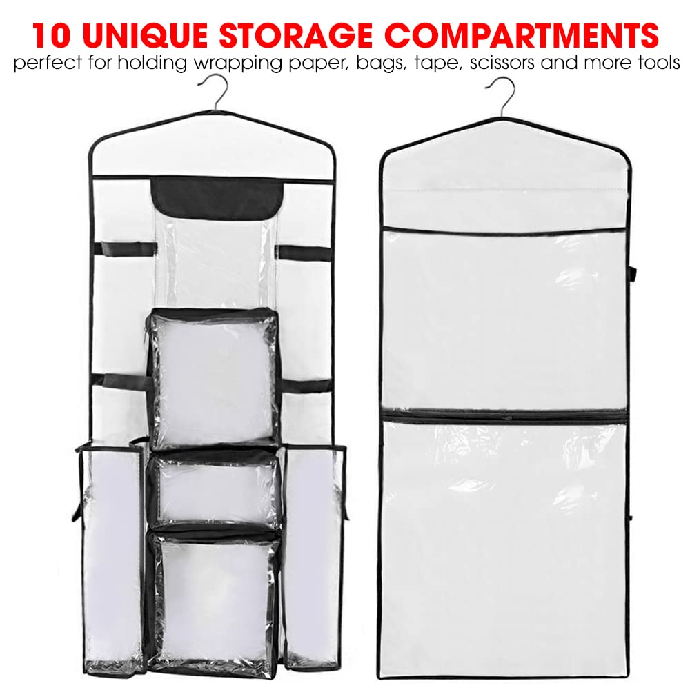 Primode Wrapping Paper Storage Hanging Over the Door Wrapping Paper Organizer Store Gift Wrap Gift Bags Ribbon Bows and Accessories 40”x17” Fits Long 40 Inch Rolls Double Sided Bag (Black Seam)