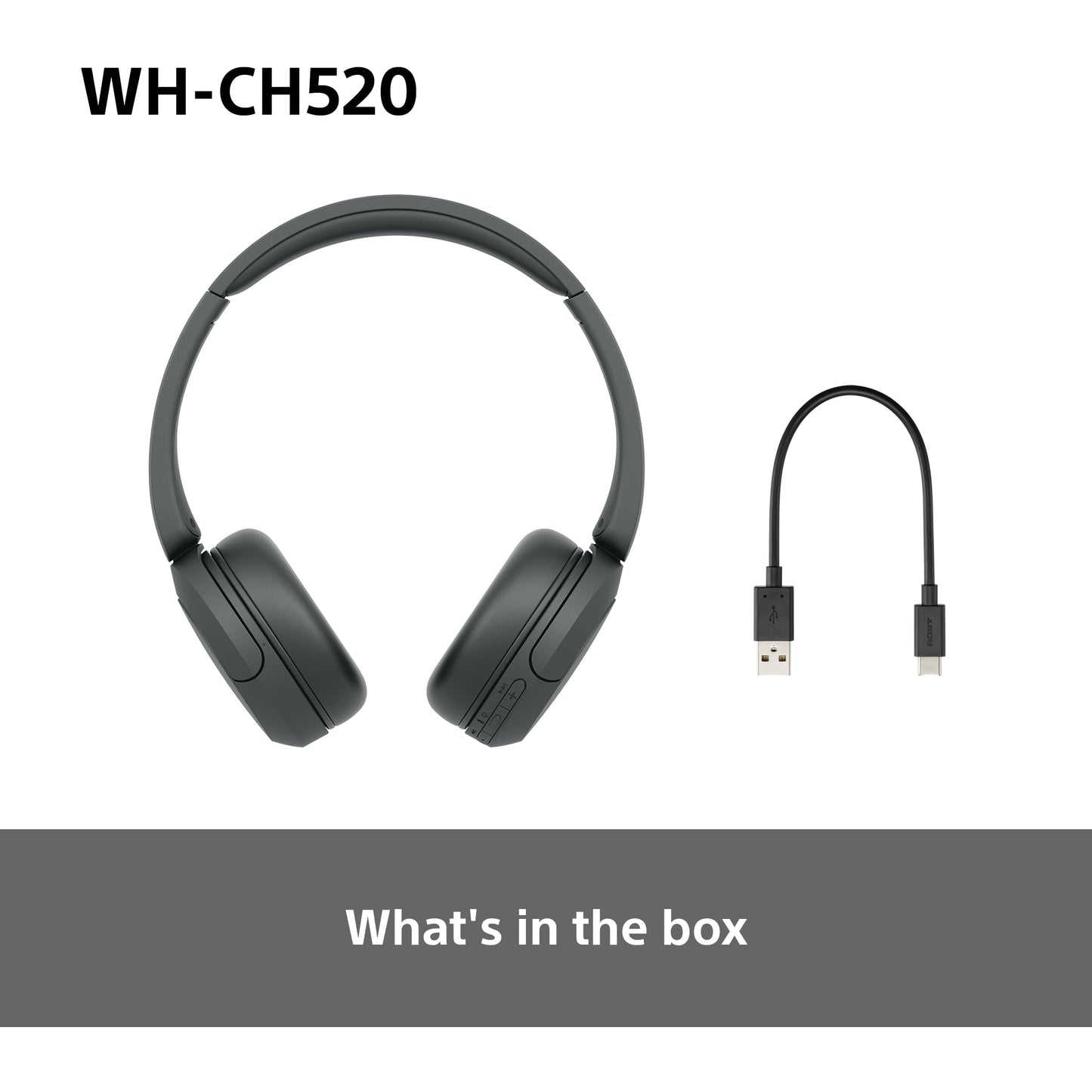 Sony WH-CH520 Wireless Bluetooth On-Ear Headphones, Lightweight Design, Up to 50hr Battery Life, Quick Charge, EQ, Clear Call Quality, iOS & Android - Black