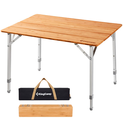 KingCamp Lightweight Stable Folding Camping Table Bamboo Outdoor Folding Tables Adjustable Height Portable Picnic