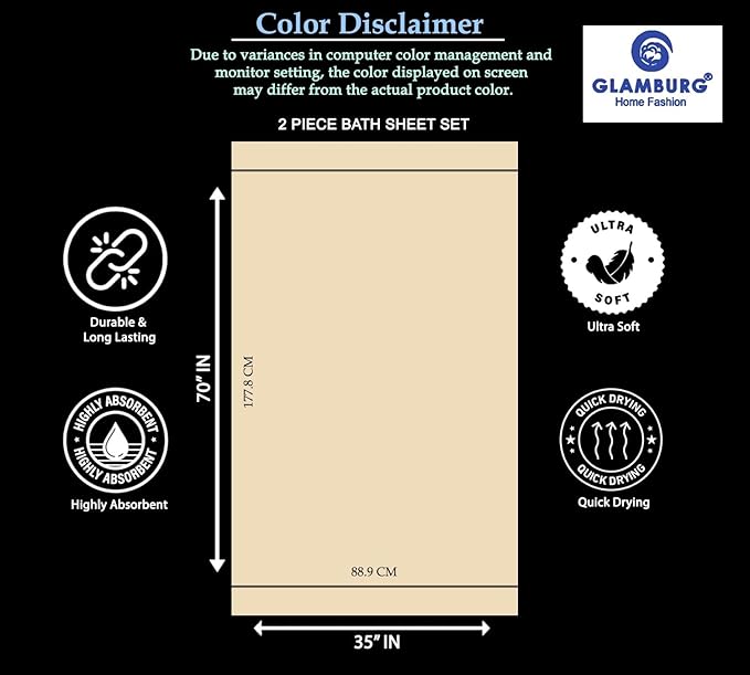 GLAMBURG 700 GSM Premium Cotton 2-Pack Oversized Extra Large Bath Sheet Set