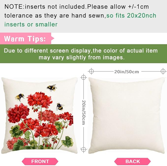RABUSOFA Spring Summer Outdoor Pillow Covers 20x20 Inch Waterproof