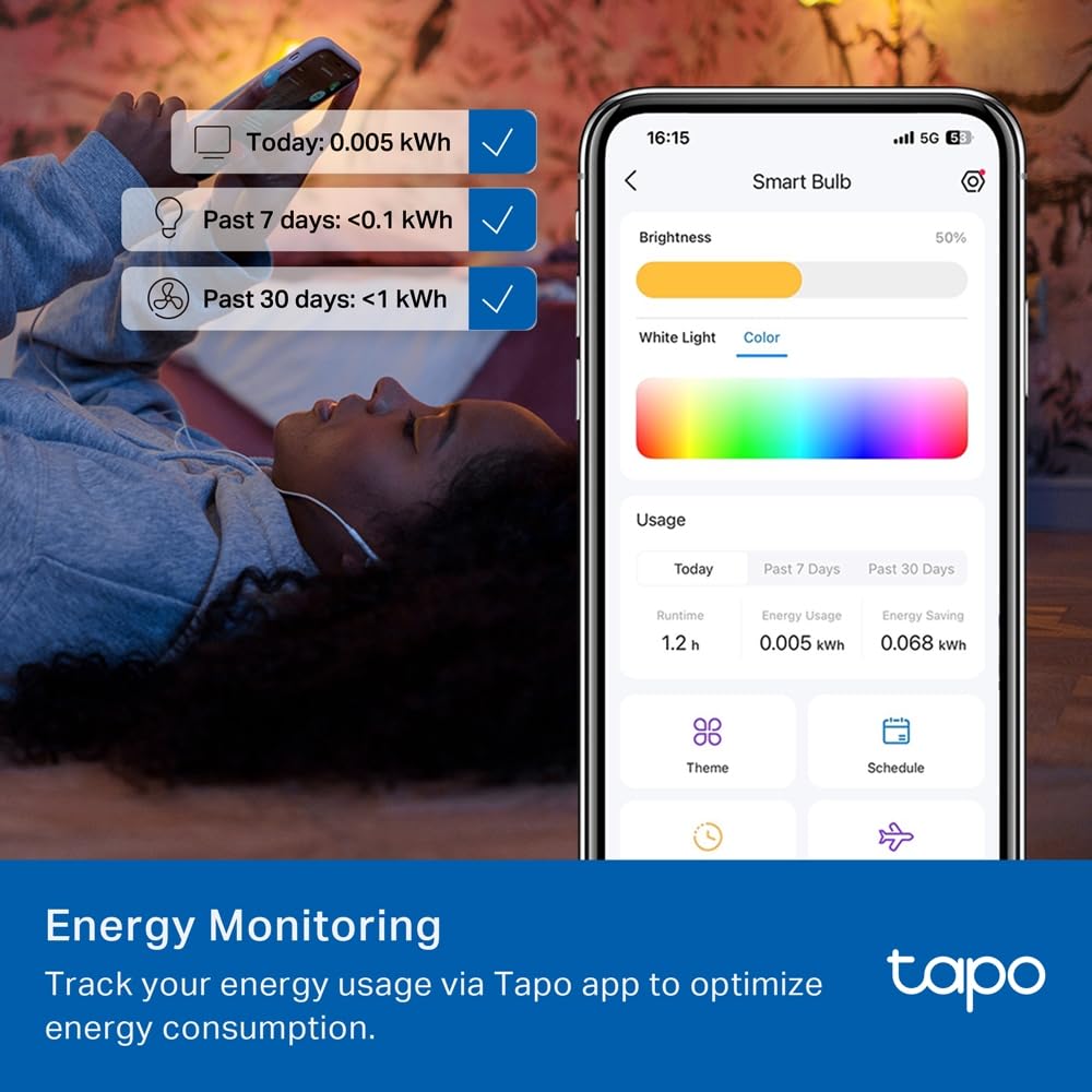 Tapo L430C(4-Pack) Smart Bulb, Alexa Light Bulbs, E14, LED Light Bulb, 470 Max Lumens, Dimmable, Colour Changing Light Bulb, Auto Biorhythm,Music Sync,Voice/APP Control,Schedule & Timer