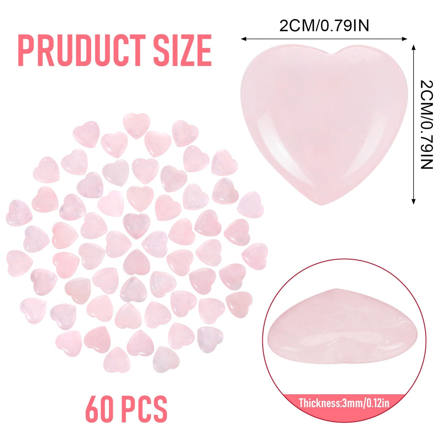 Guiqulai 60 Pcs Rose Quartz Crystals,Heart Natural Polished Crystal,0.8 Inch Mini Healing Stone,Worry Stone Bulk,Love Carved Palm Thumb Gemstone for Reiki Energy Balancing Meditation(Pink)