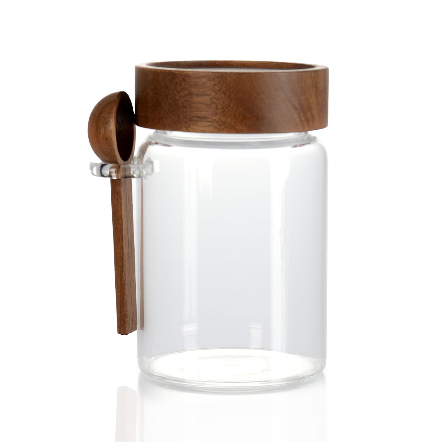 MOLADRI 15 oz/450 ml Glass Storage Canister with Airtight Wooden Lid, Clear Small Decorative Container Jar with Spoon for Salad Overnight Oats Snacks Yogurt Cereal Fruit Spice Sugar Coffee Candy Salt