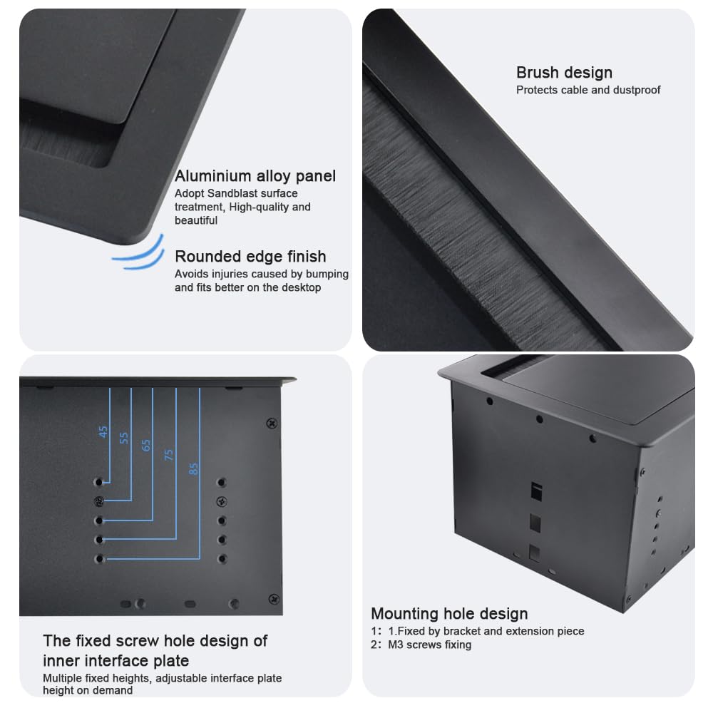 Conference Table Power hub Conference Table connectivity Box recessed Outlet Desk Outlet recessed Power Strip USB-c 65W Outlet Plug with USB Ports countertop Outlet Socket (Black)