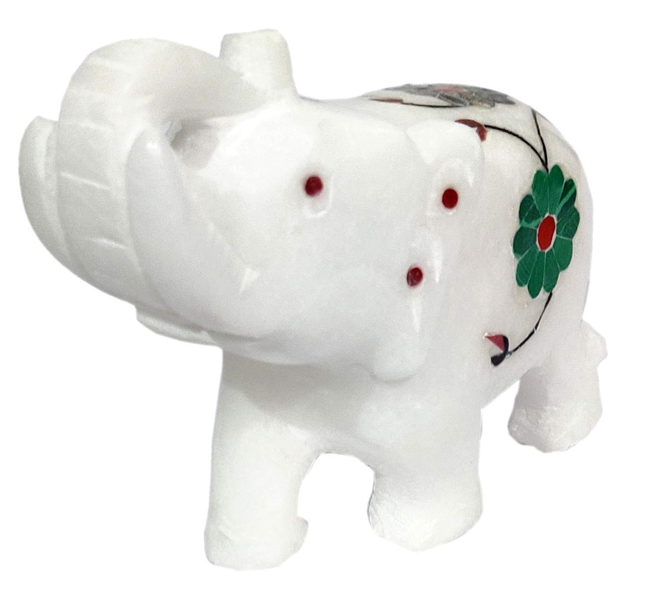 Purpledip Marble Statue 'Elegant Elephant': Gemstone Inlay Collectible Showpiece Gift (12106)