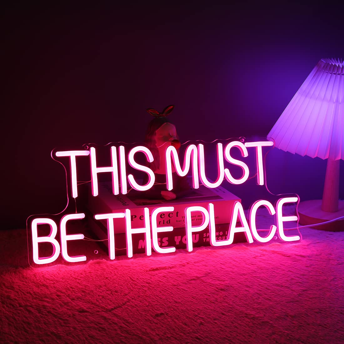 Britrio This Must Be The Place Neon Sign for Bedroom Wall Decor Light Up Word Neon Light Sign Home Pub Club Cafe Shop Bar Hotel Salon Window Party Wedding Birthday Gift 5V USB Pink