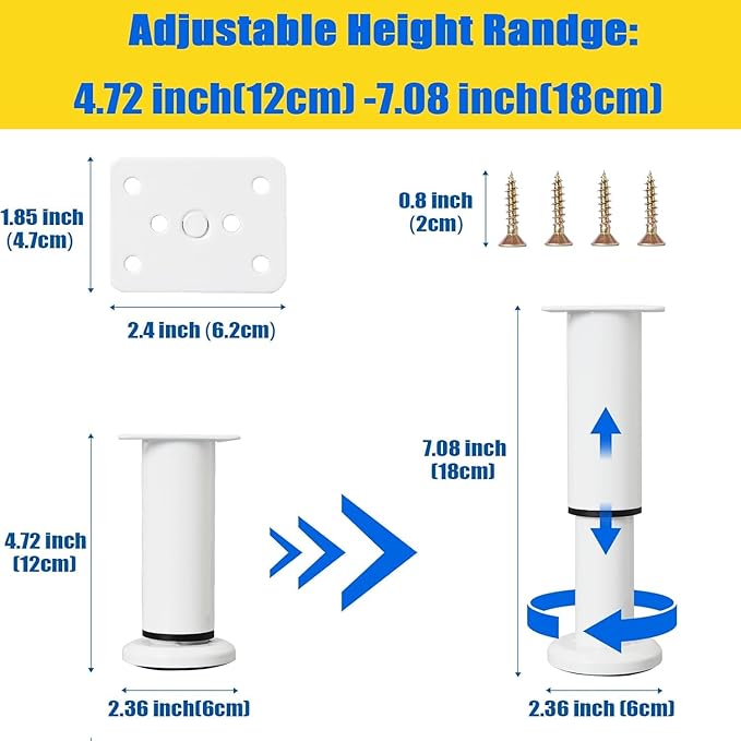 6 PCS Adjustable Furniture Couch Cabinet Legs 4.72-7.48 Inch, Heavy Duty
