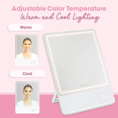 RIKI LOVES RIKI Skinny Lighted Vanity Mirror – Rechargeable Makeup Mirror with Adjustable Warm & Cool Lighting, 10X Magnifying Mirror, Phone Holder, Bluetooth Selfie, Portable Travel Mirror