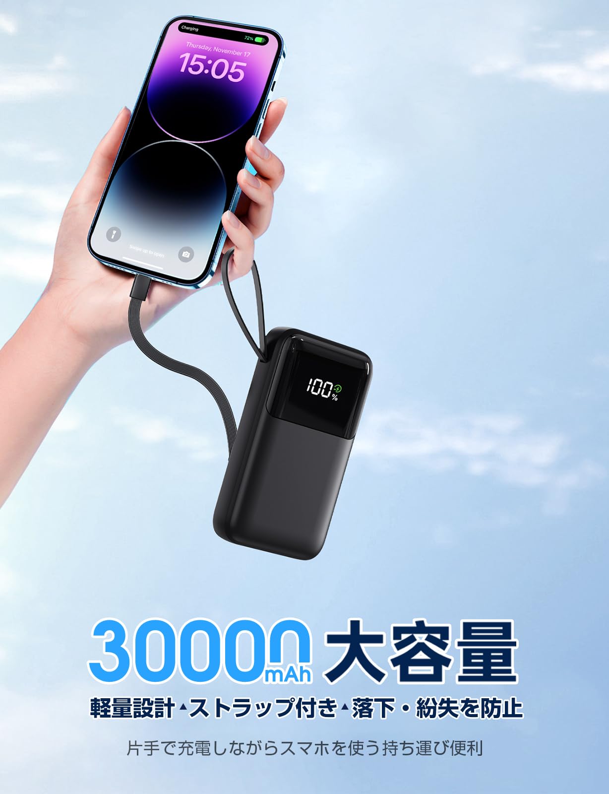 Power Bank, 15000mAh Portable Charger with Built in Cable, 22.5W Fast Charging, 6 Outputs, Slim Travel Essential Battery Pack with LED Display, Compatible with iPhone 17/16/15/14/13, Samsung, iPad