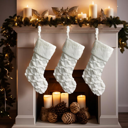 AISENO 3 Pack 20 Inch Faux Fur Christmas Stockings Cable Knit Knitted Thick Decoration for Merry Christmas Party Xmas Home Decorations