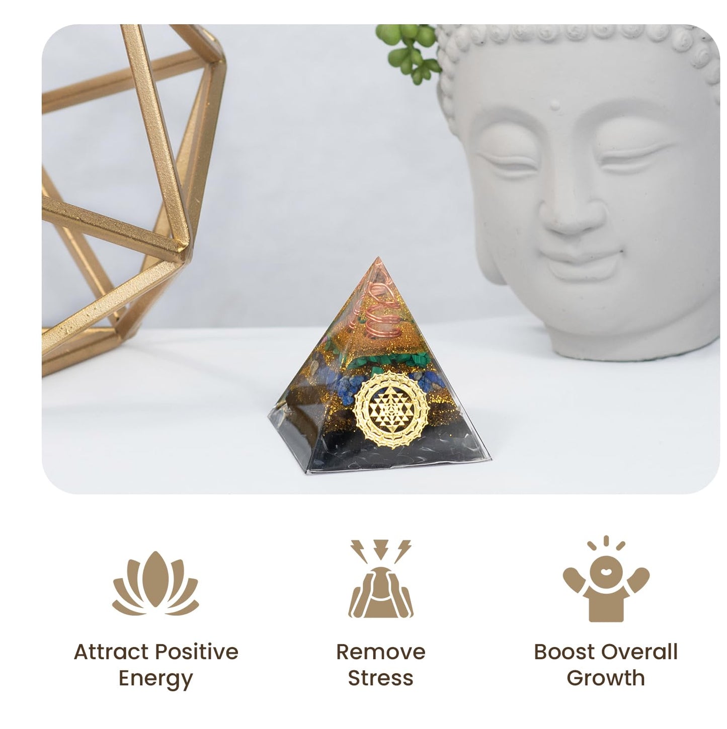 Obsidian Orgone Pyramid 2.3 in x 2.8 in | Natural Crystals for Healing, Luck & Meditation | Resin Based Orgone Generator