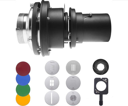 Wellmaking Bowens Mount Optical Snoot Conical, Flash Projector Attachment, Spotlight Snoot Photography Video Artist Modelling Shape Light Studio with Optical Lens Various Gobos Photography Accessories